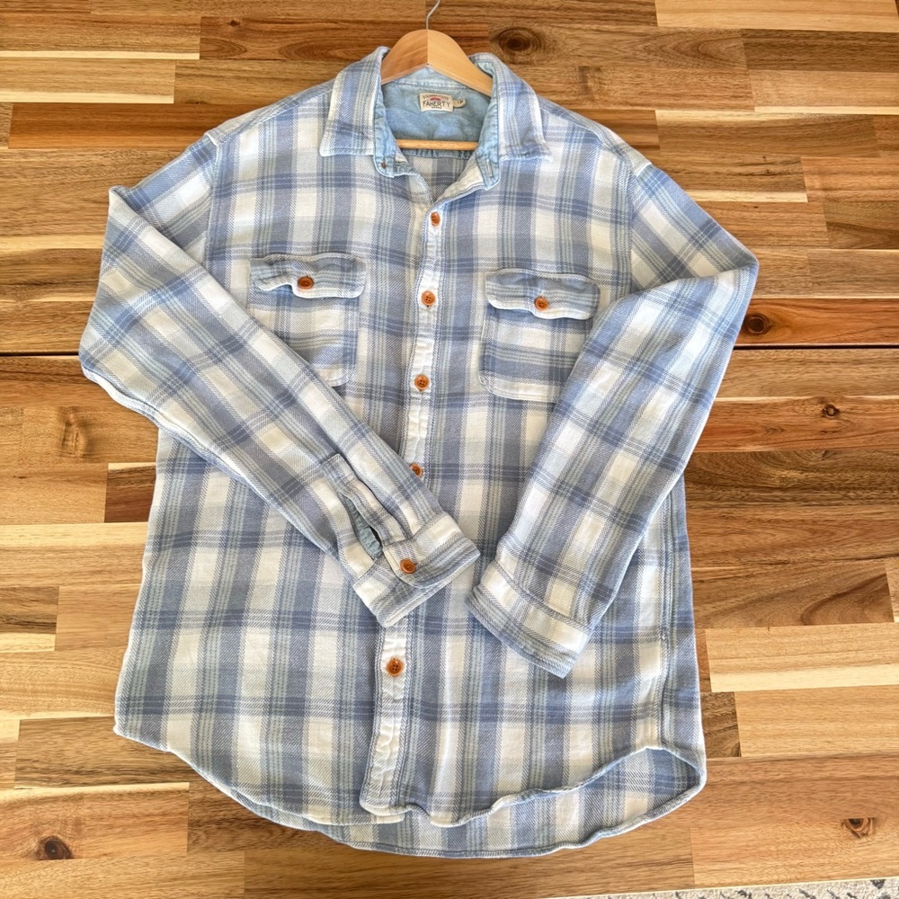 Faherty Blue and White Plaid Button Down Shirt